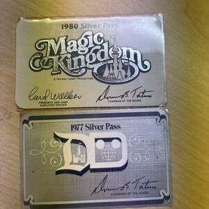 Vintage 1977 And 1980 Disney World Cast Member Silver Pass Card - Passholder